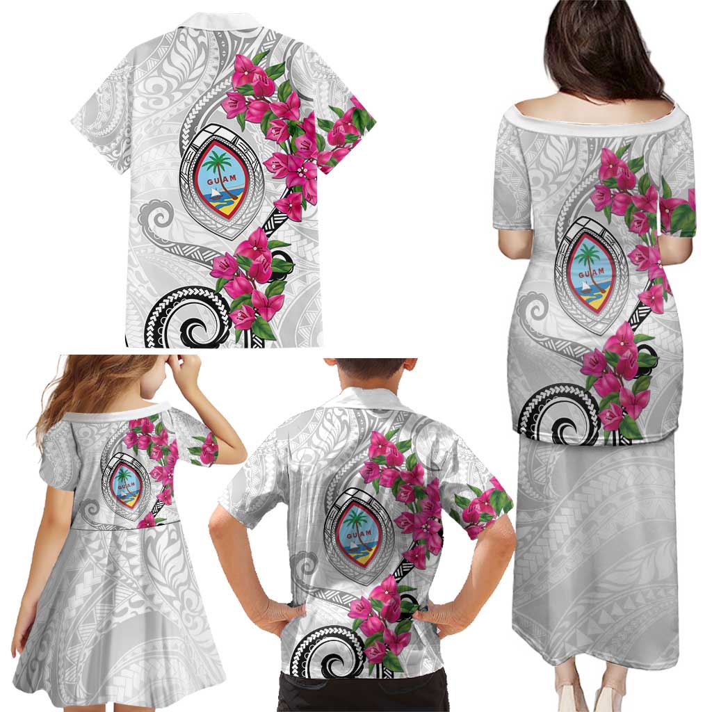 Guam Chamorro Family Matching Puletasi and Hawaiian Shirt Curves Polynesian Tattoo Mix Bougainvillea LT05 - Polynesian Pride