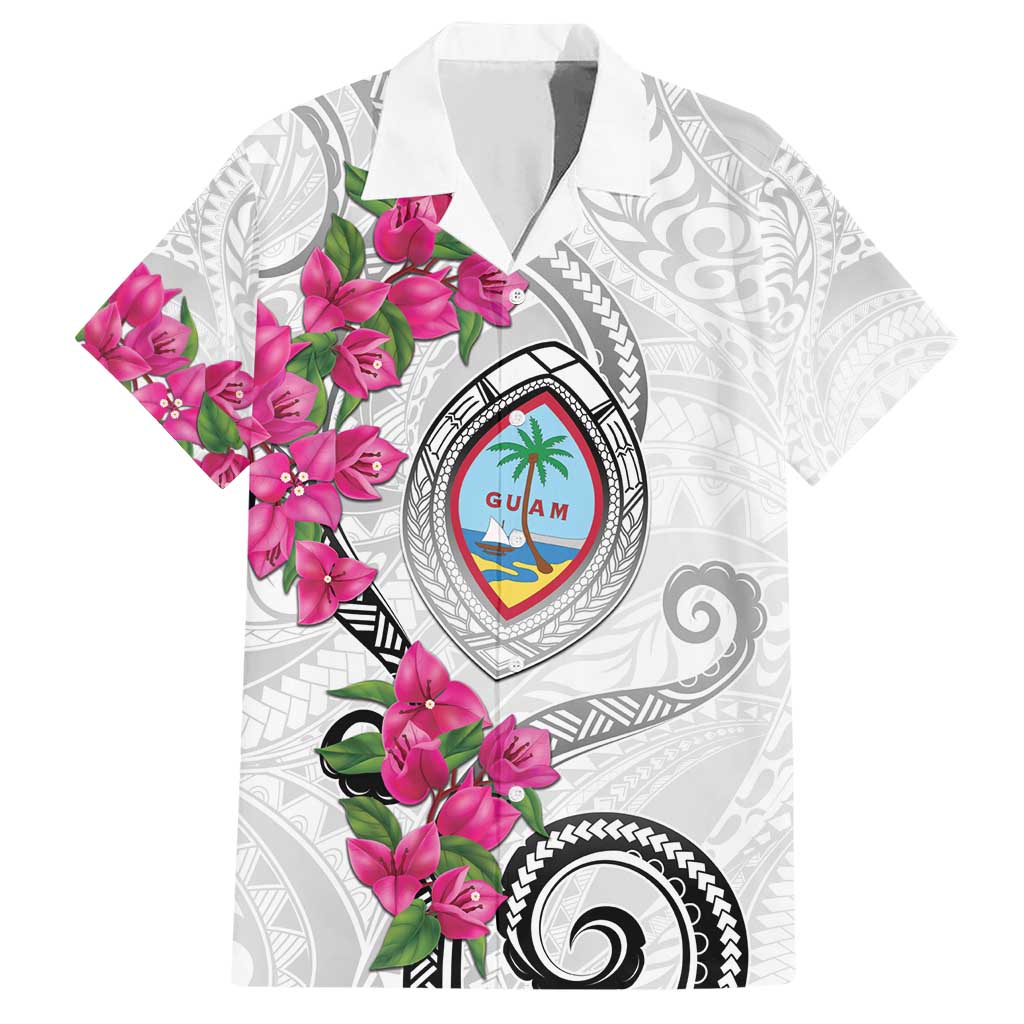 Guam Chamorro Family Matching Short Sleeve Bodycon Dress and Hawaiian Shirt Curves Polynesian Tattoo Mix Bougainvillea LT05 Dad's Shirt - Short Sleeve White - Polynesian Pride