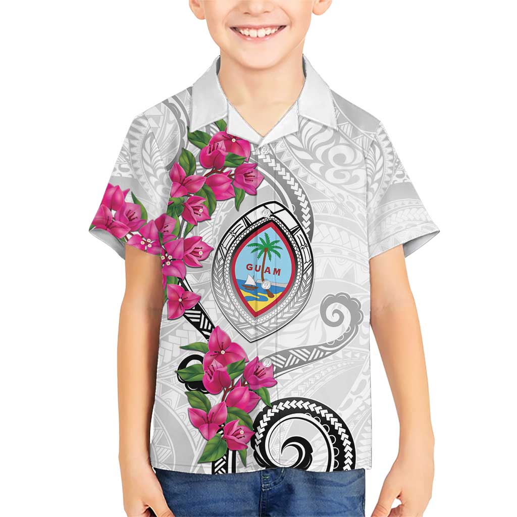 Guam Chamorro Family Matching Short Sleeve Bodycon Dress and Hawaiian Shirt Curves Polynesian Tattoo Mix Bougainvillea LT05 Son's Shirt White - Polynesian Pride