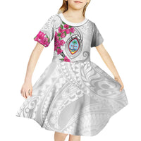 Guam Chamorro Kid Short Sleeve Dress Curves Polynesian Tattoo Mix Bougainvillea LT05 - Polynesian Pride