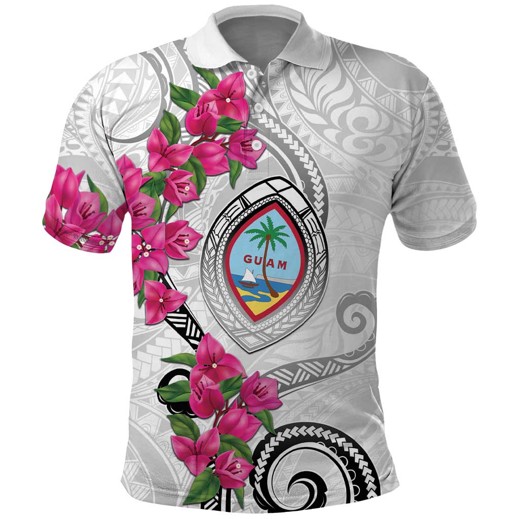Guam Chamorro Polo Shirt Curves Polynesian Tattoo Mix Bougainvillea LT05 White - Polynesian Pride