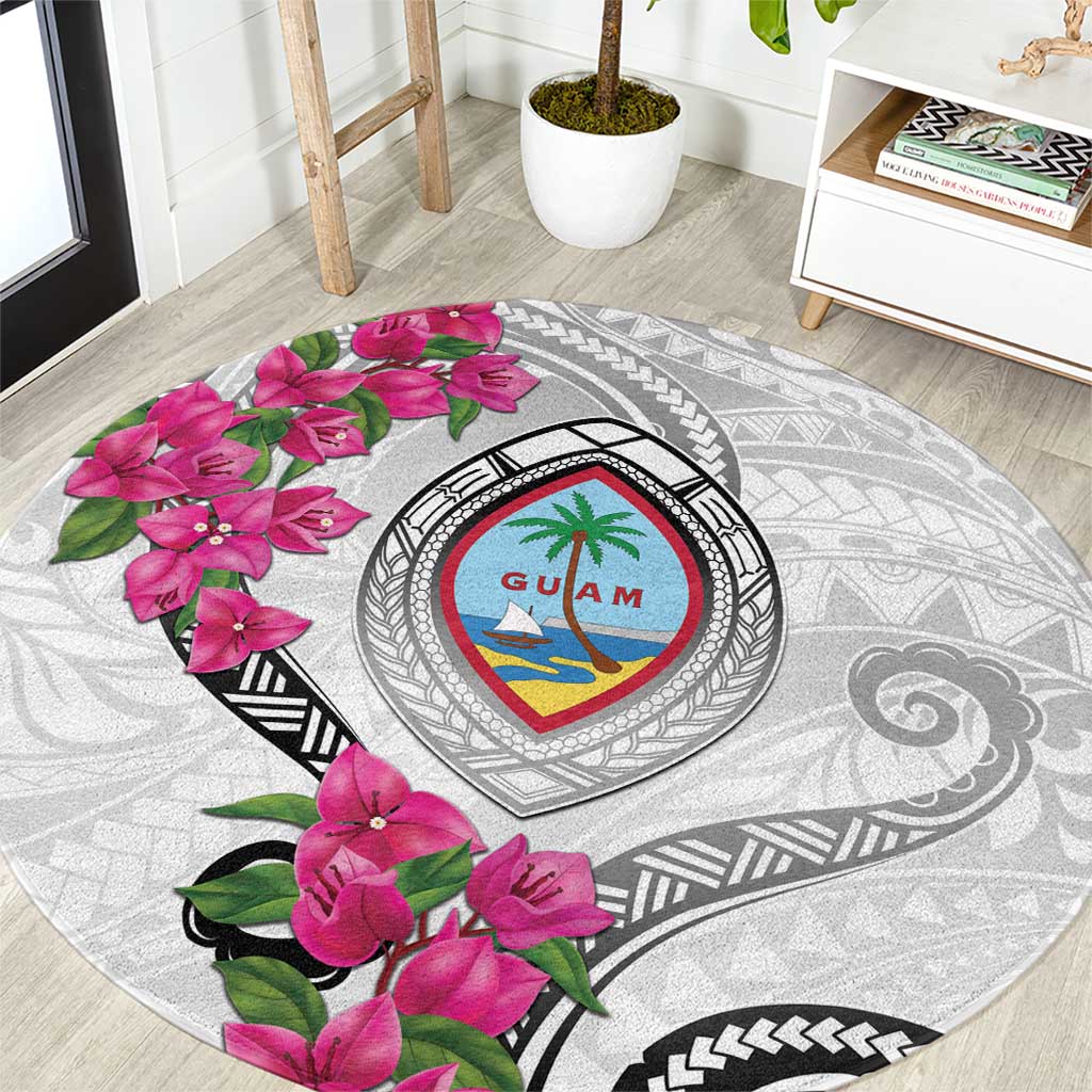 Guam Chamorro Round Carpet Curves Polynesian Tattoo Mix Bougainvillea LT05 White - Polynesian Pride