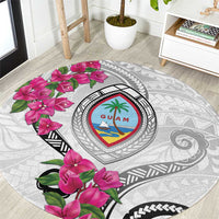 Guam Chamorro Round Carpet Curves Polynesian Tattoo Mix Bougainvillea LT05 White - Polynesian Pride