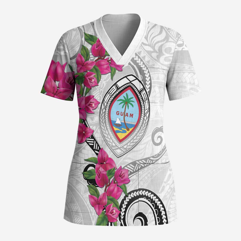 Guam Chamorro Scrub Top Curves Polynesian Tattoo Mix Bougainvillea - Polynesian Pride