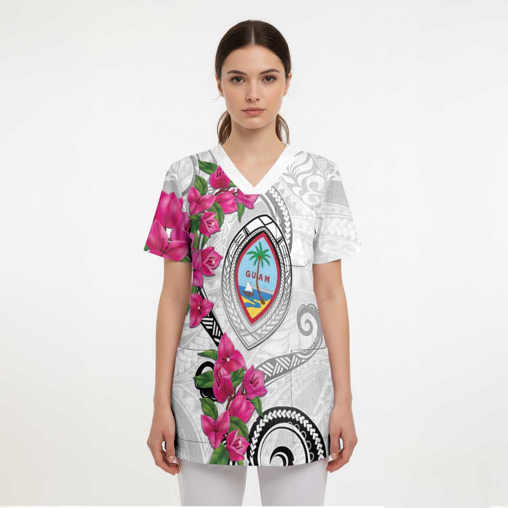 Guam Chamorro Scrub Top Curves Polynesian Tattoo Mix Bougainvillea - Polynesian Pride