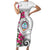 Guam Chamorro Short Sleeve Bodycon Dress Curves Polynesian Tattoo Mix Bougainvillea