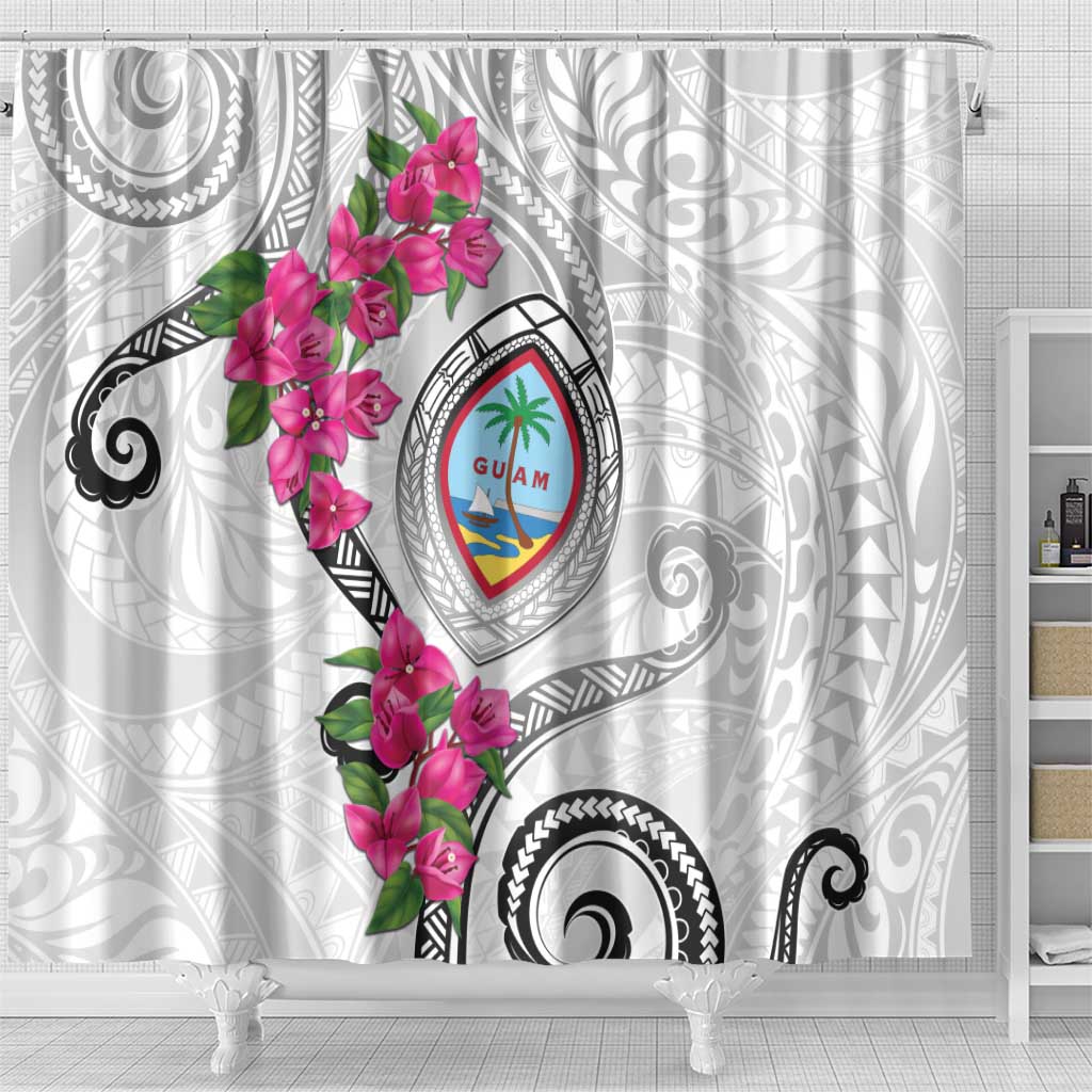 Guam Chamorro Shower Curtain Curves Polynesian Tattoo Mix Bougainvillea