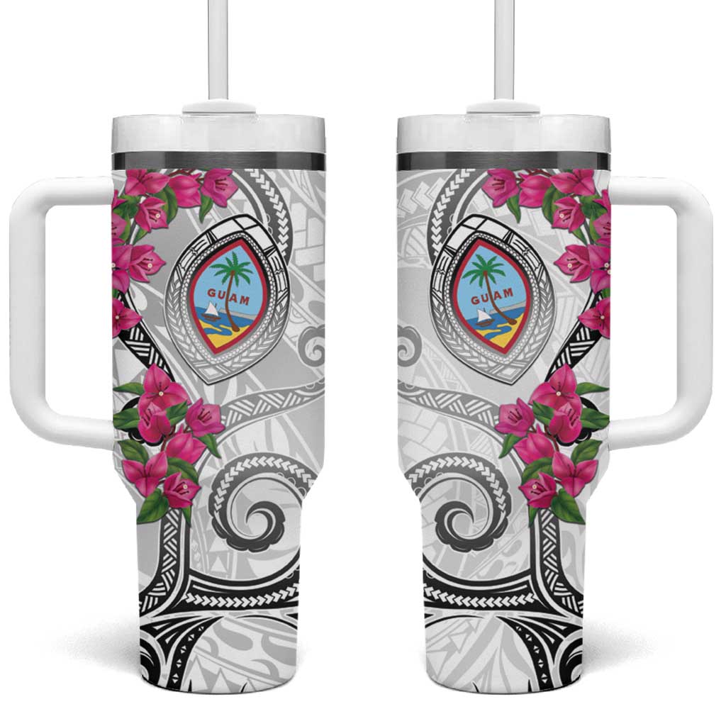 Guam Chamorro Tumbler With Handle Curves Polynesian Tattoo Mix Bougainvillea