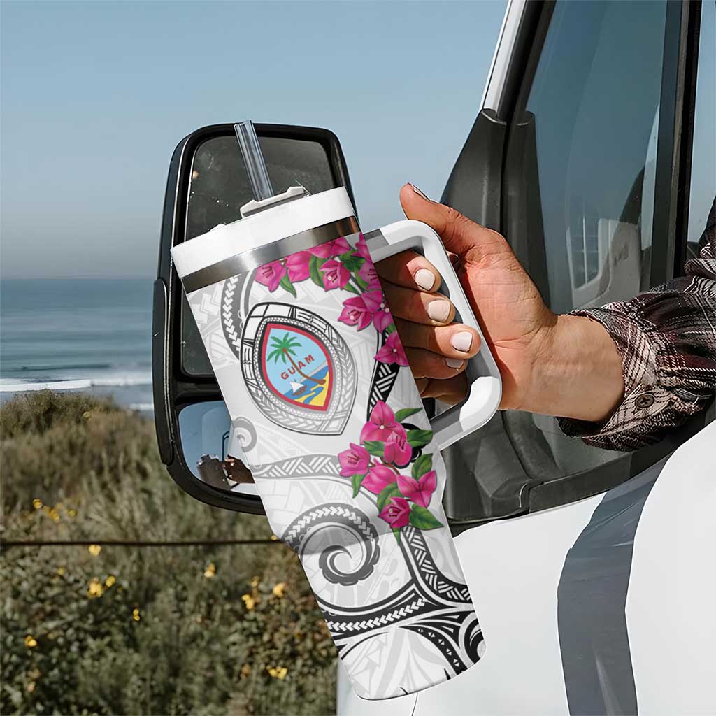 Guam Chamorro Tumbler With Handle Curves Polynesian Tattoo Mix Bougainvillea