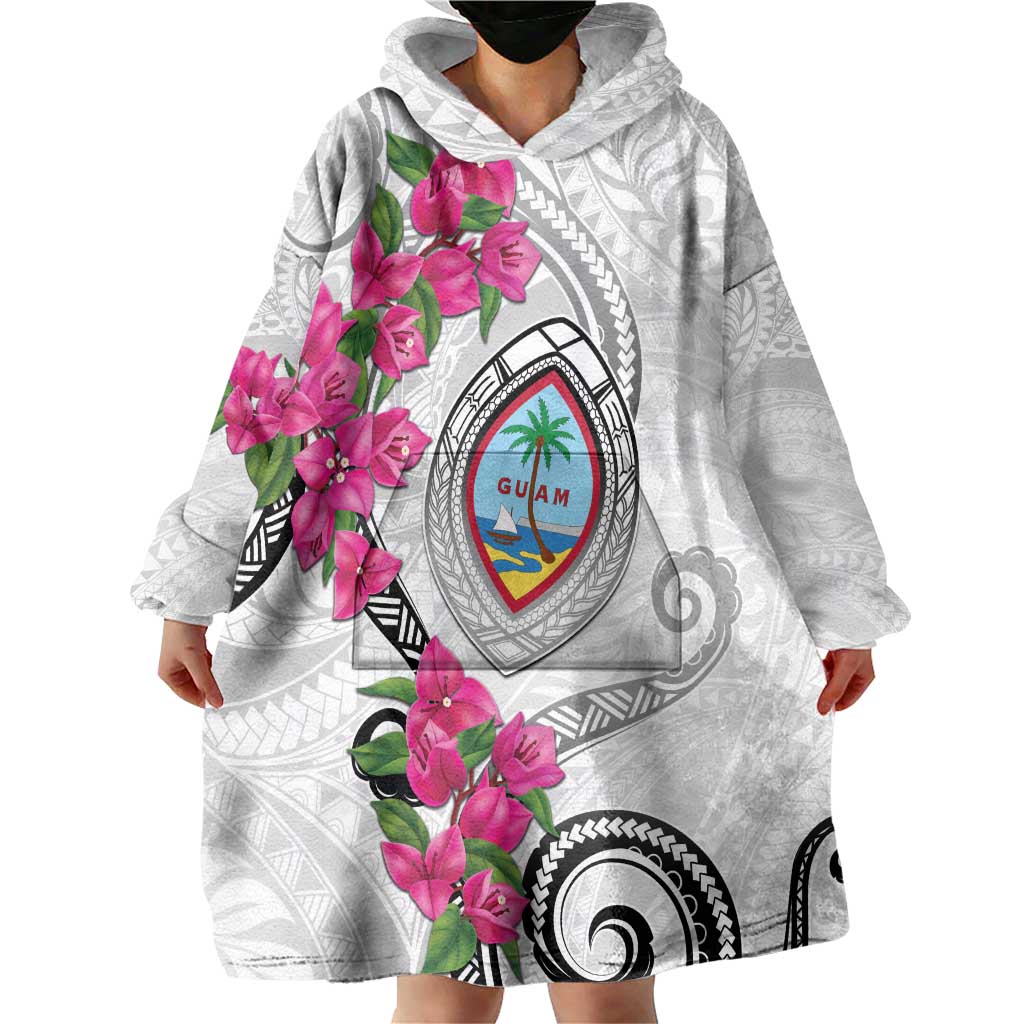 Guam Chamorro Wearable Blanket Hoodie Curves Polynesian Tattoo Mix Bougainvillea