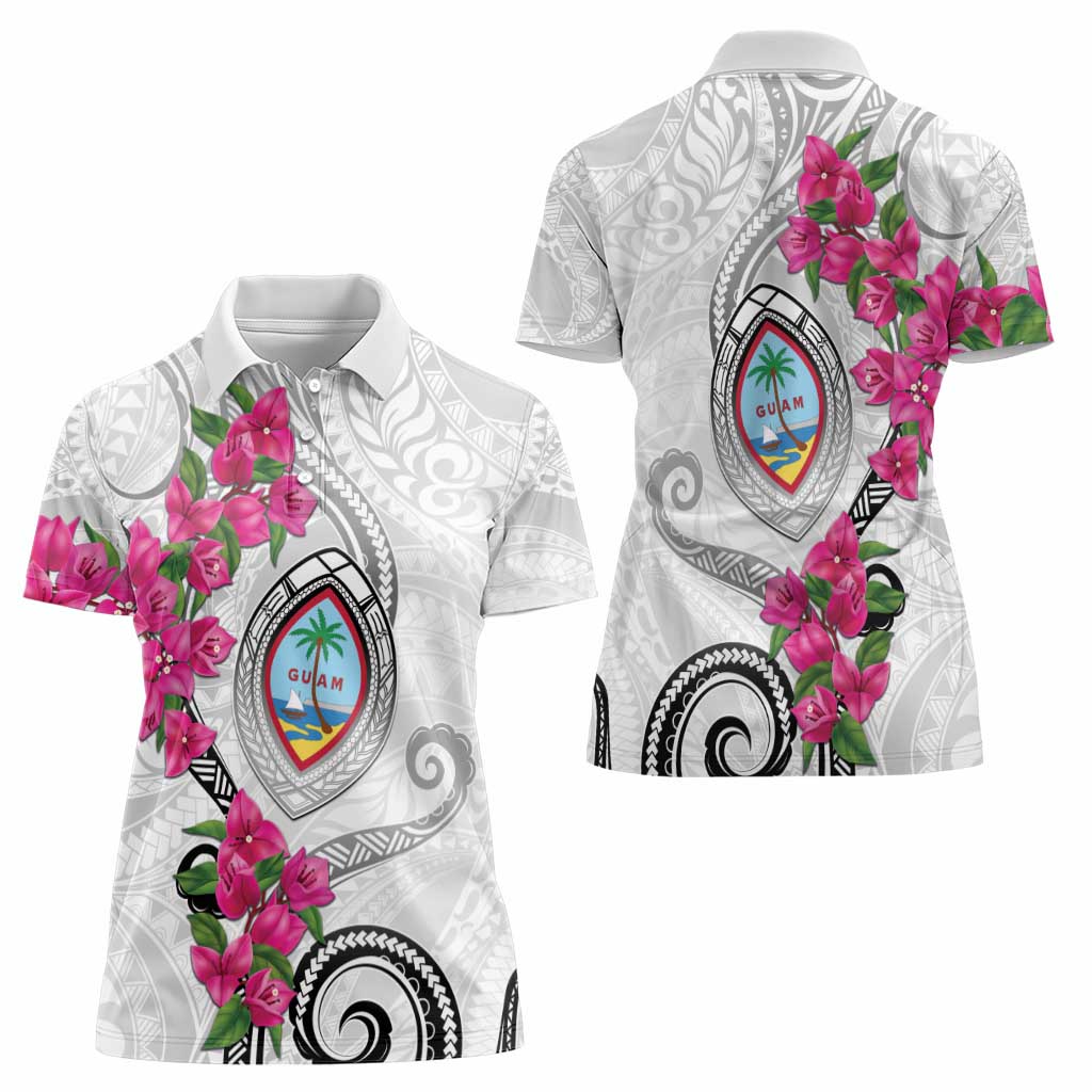 Guam Chamorro Women Polo Shirt Curves Polynesian Tattoo Mix Bougainvillea
