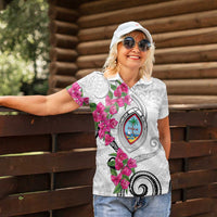 Guam Chamorro Women Polo Shirt Curves Polynesian Tattoo Mix Bougainvillea