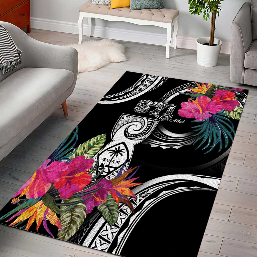 Hafa Adai Guam Area Rug Polynesian Tattoo Tropical Flowers