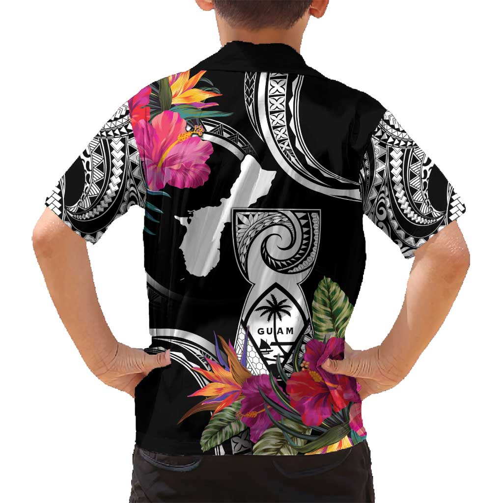 Hafa Adai Guam Family Matching Long Sleeve Bodycon Dress and Hawaiian Shirt Polynesian Tattoo Tropical Flowers LT05 - Polynesian Pride