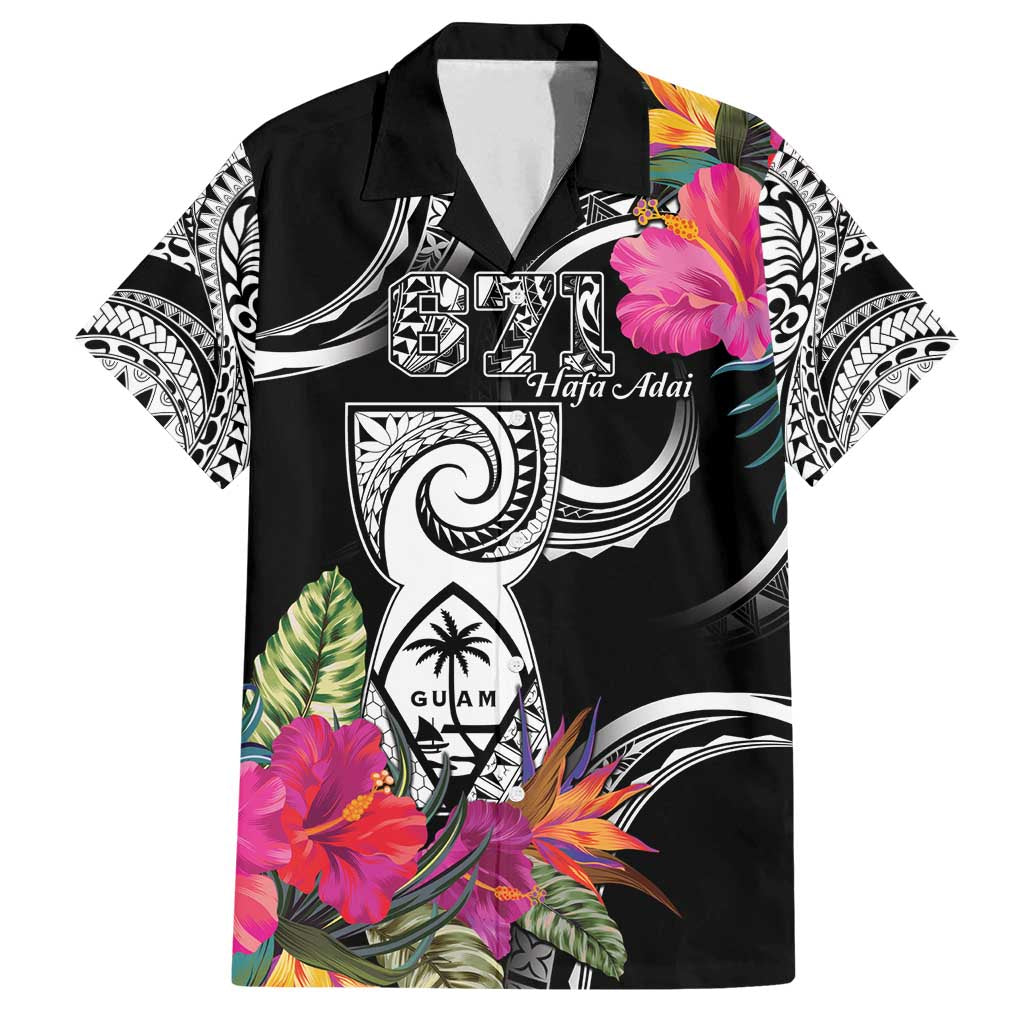 Hafa Adai Guam Family Matching Long Sleeve Bodycon Dress and Hawaiian Shirt Polynesian Tattoo Tropical Flowers LT05 Dad's Shirt - Short Sleeve Black - Polynesian Pride