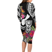 Hafa Adai Guam Family Matching Long Sleeve Bodycon Dress and Hawaiian Shirt Polynesian Tattoo Tropical Flowers LT05 - Polynesian Pride