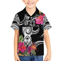 Hafa Adai Guam Family Matching Long Sleeve Bodycon Dress and Hawaiian Shirt Polynesian Tattoo Tropical Flowers LT05 Son's Shirt Black - Polynesian Pride
