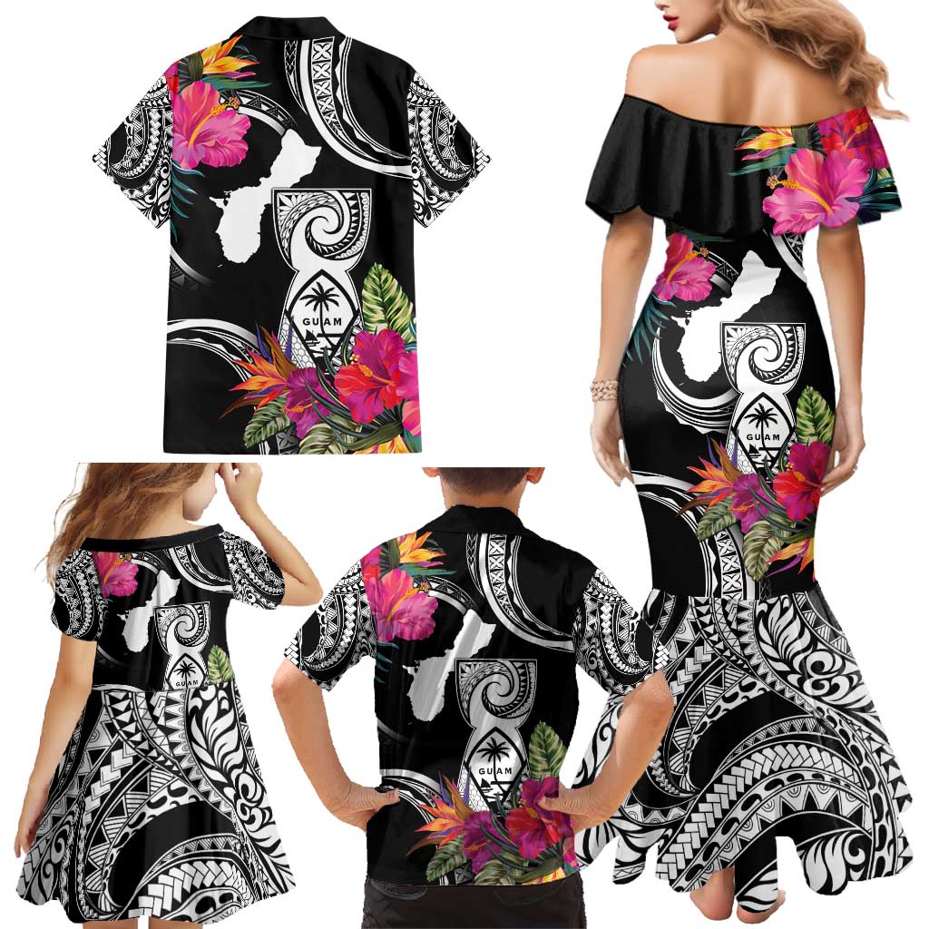 Hafa Adai Guam Family Matching Mermaid Dress and Hawaiian Shirt Polynesian Tattoo Tropical Flowers LT05 - Polynesian Pride