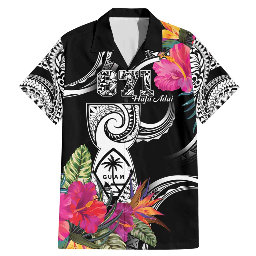 Hafa Adai Guam Family Matching Mermaid Dress and Hawaiian Shirt Polynesian Tattoo Tropical Flowers LT05 Dad's Shirt - Short Sleeve Black - Polynesian Pride