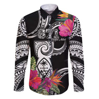 Hafa Adai Guam Family Matching Mermaid Dress and Hawaiian Shirt Polynesian Tattoo Tropical Flowers LT05 Dad's Shirt - Long Sleeve Black - Polynesian Pride