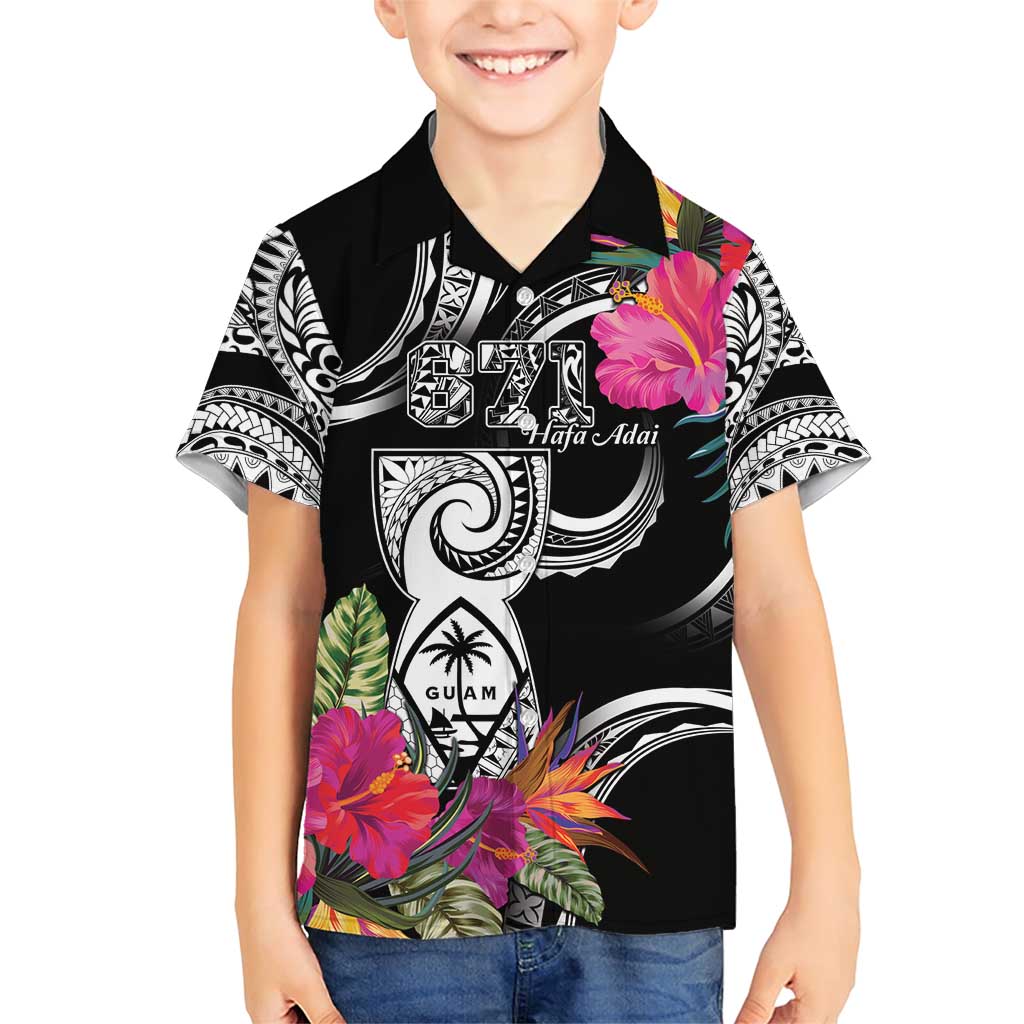 Hafa Adai Guam Family Matching Short Sleeve Bodycon Dress and Hawaiian Shirt Polynesian Tattoo Tropical Flowers LT05 Son's Shirt Black - Polynesian Pride