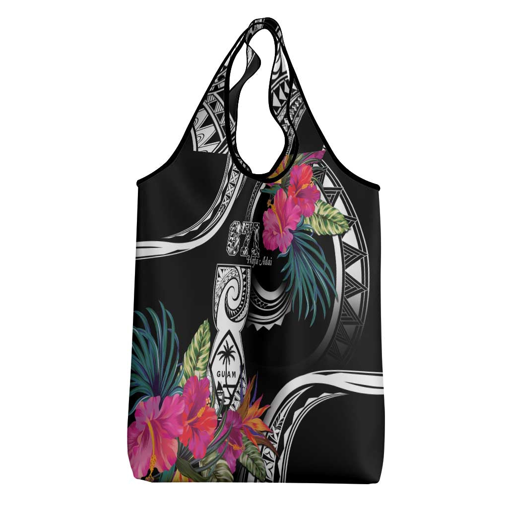 Hafa Adai Guam Grocery Bag Polynesian Tattoo Tropical Flowers
