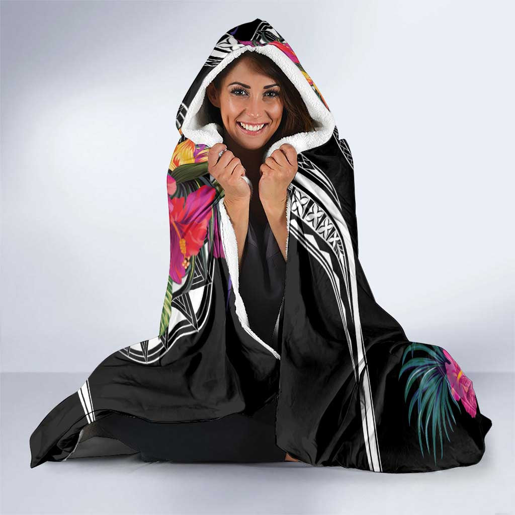 Hafa Adai Guam Hooded Blanket Polynesian Tattoo Tropical Flowers