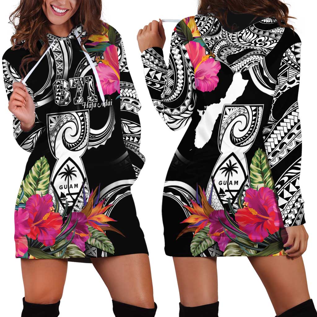 Hafa Adai Guam Hoodie Dress Polynesian Tattoo Tropical Flowers LT05 - Polynesian Pride