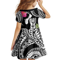 Hafa Adai Guam Kid Short Sleeve Dress Polynesian Tattoo Tropical Flowers