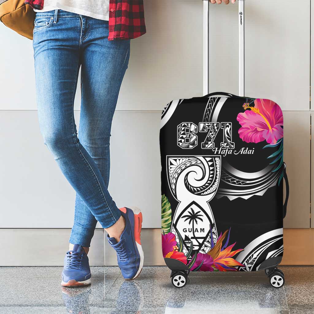 Hafa Adai Guam Luggage Cover Polynesian Tattoo Tropical Flowers