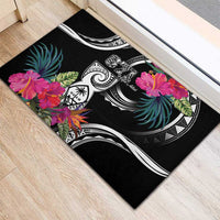 Hafa Adai Guam Rubber Doormat Polynesian Tattoo Tropical Flowers