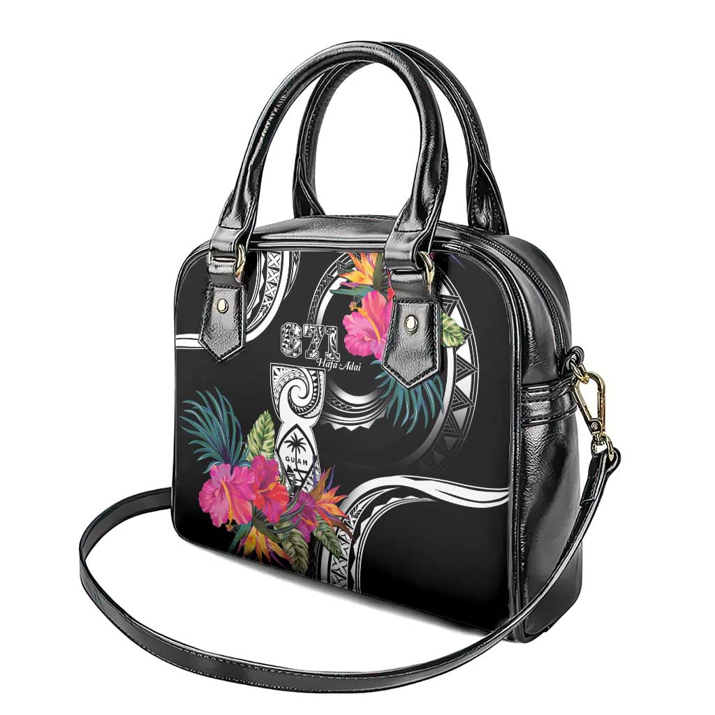 Hafa Adai Guam Shoulder Handbag Polynesian Tattoo Tropical Flowers