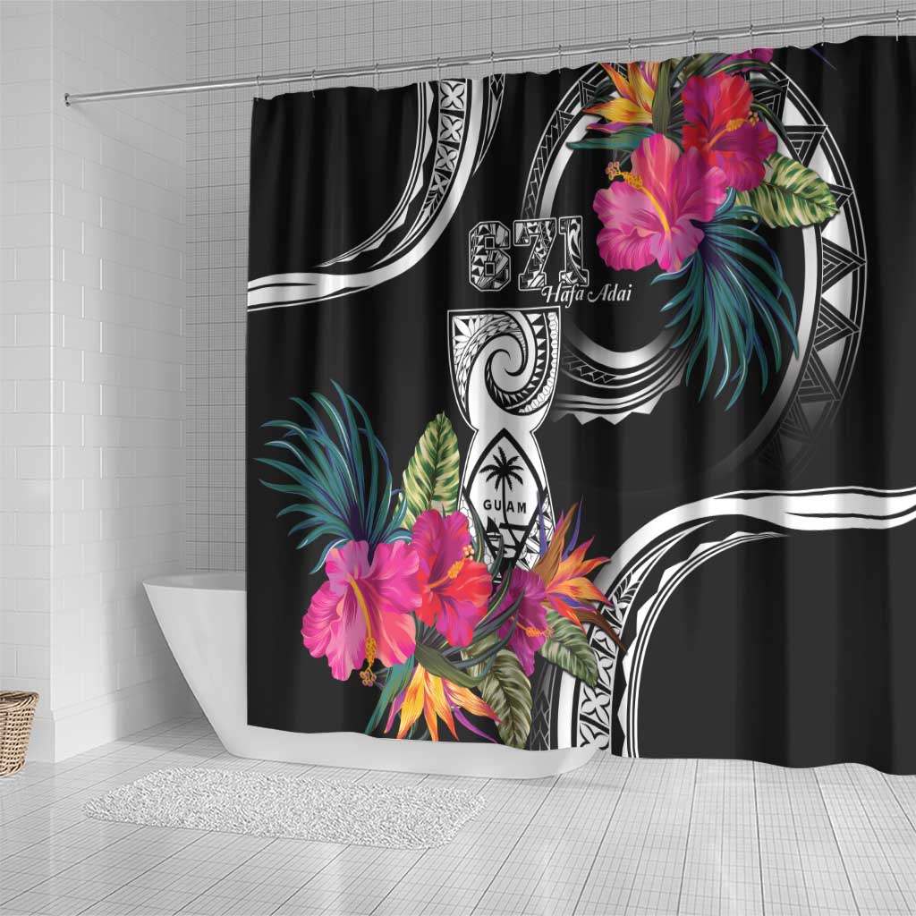 Hafa Adai Guam Shower Curtain Polynesian Tattoo Tropical Flowers