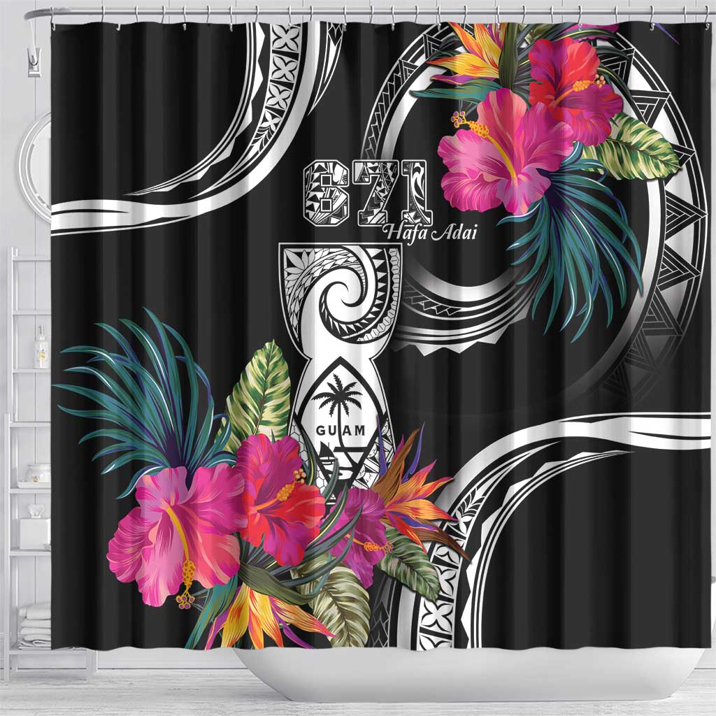 Hafa Adai Guam Shower Curtain Polynesian Tattoo Tropical Flowers