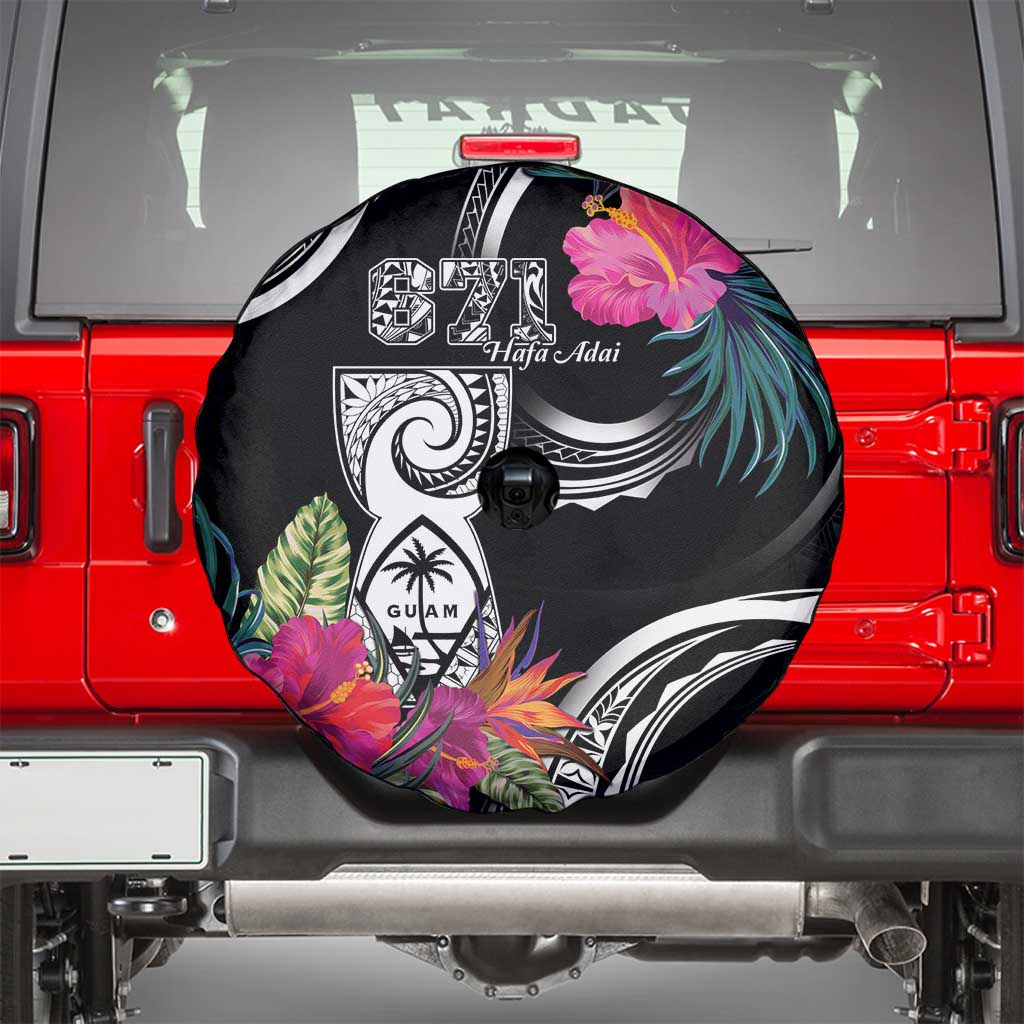 Hafa Adai Guam Spare Tire Cover Polynesian Tattoo Tropical Flowers