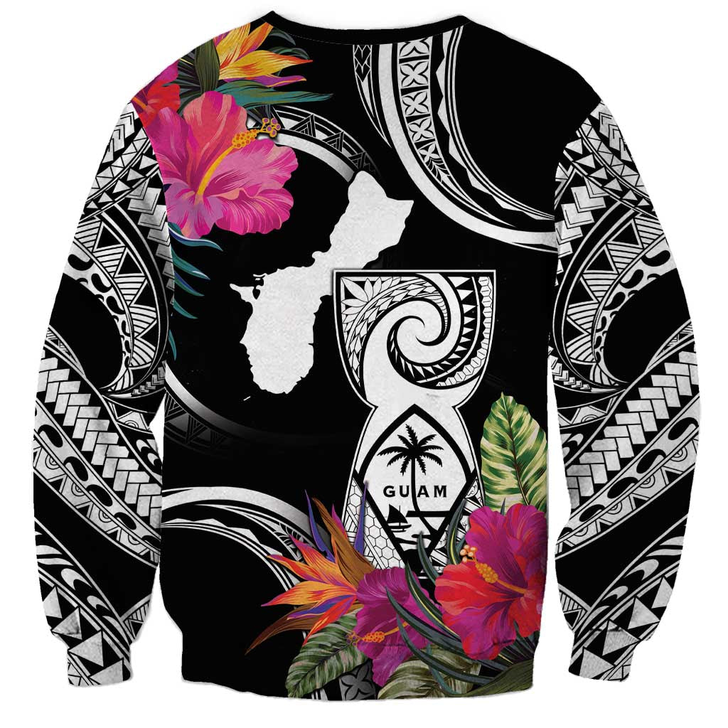 Hafa Adai Guam Sweatshirt Polynesian Tattoo Tropical Flowers