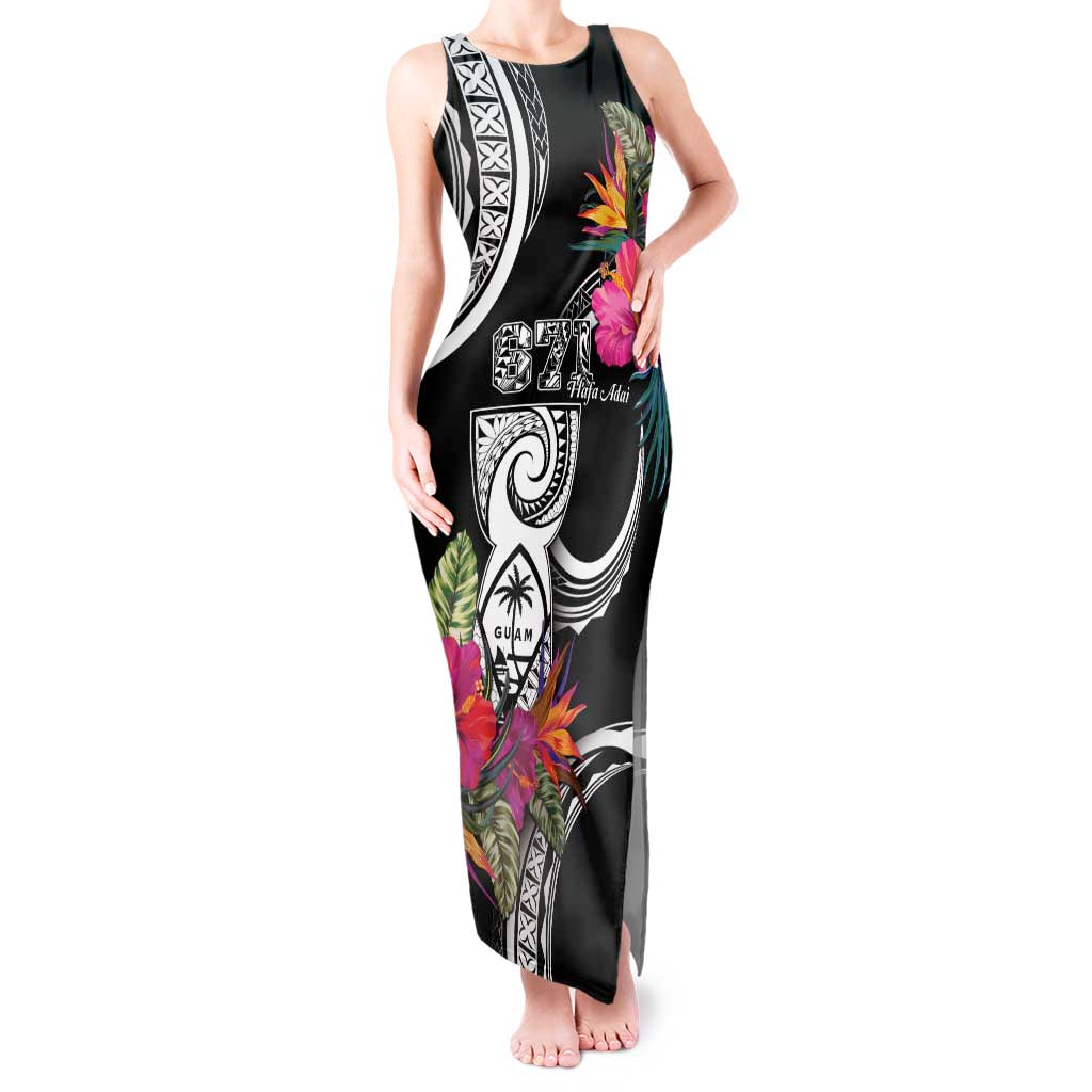 Hafa Adai Guam Tank Maxi Dress Polynesian Tattoo Tropical Flowers LT05 Women Black - Polynesian Pride