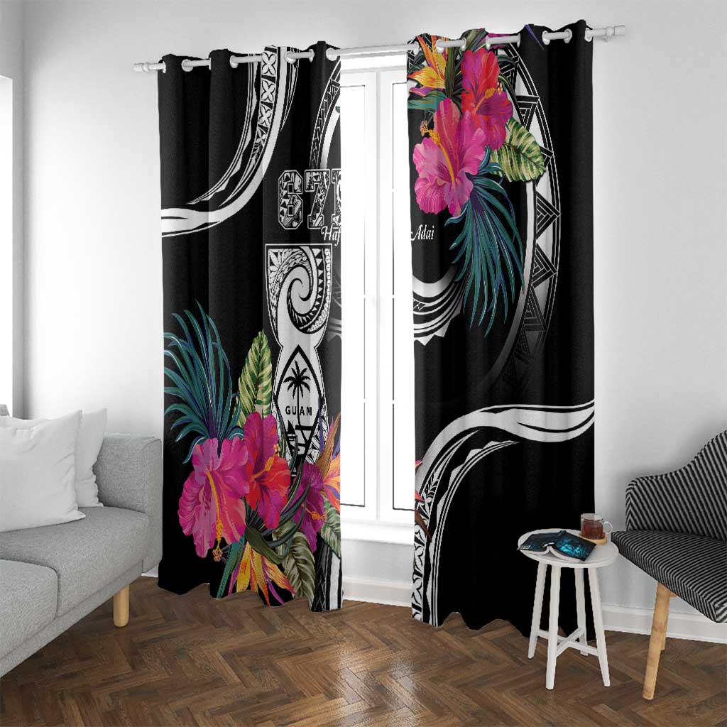 Hafa Adai Guam Window Curtain Polynesian Tattoo Tropical Flowers