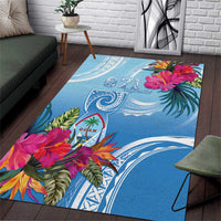 Hafa Adai Guam Area Rug Tropical Flowers Blue Gradient