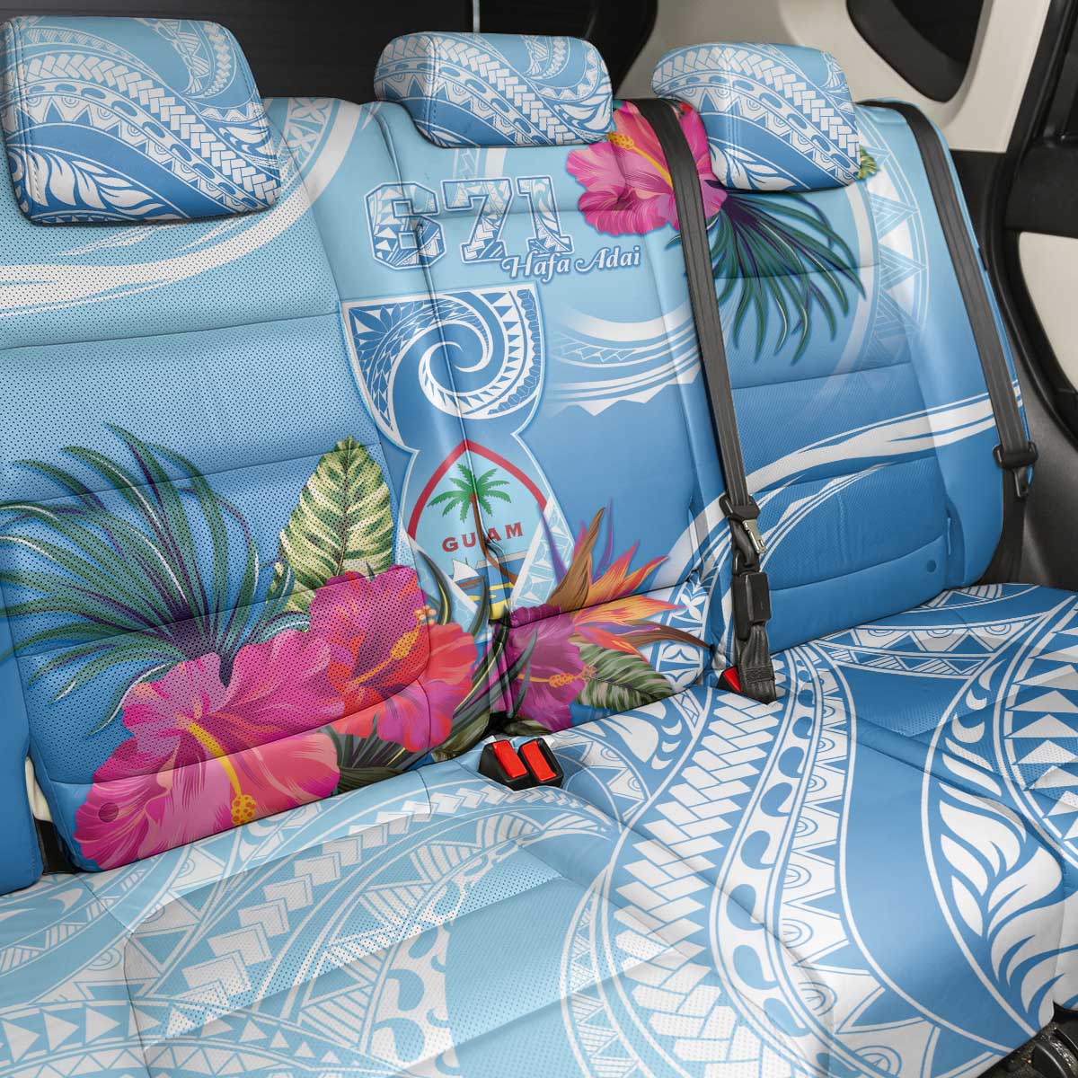 Hafa Adai Guam Back Car Seat Cover Tropical Flowers Blue Gradient LT05 - Polynesian Pride