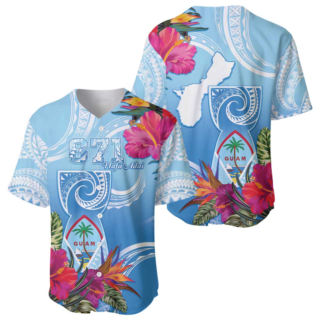 Hafa Adai Guam Baseball Jersey Tropical Flowers Blue Gradient