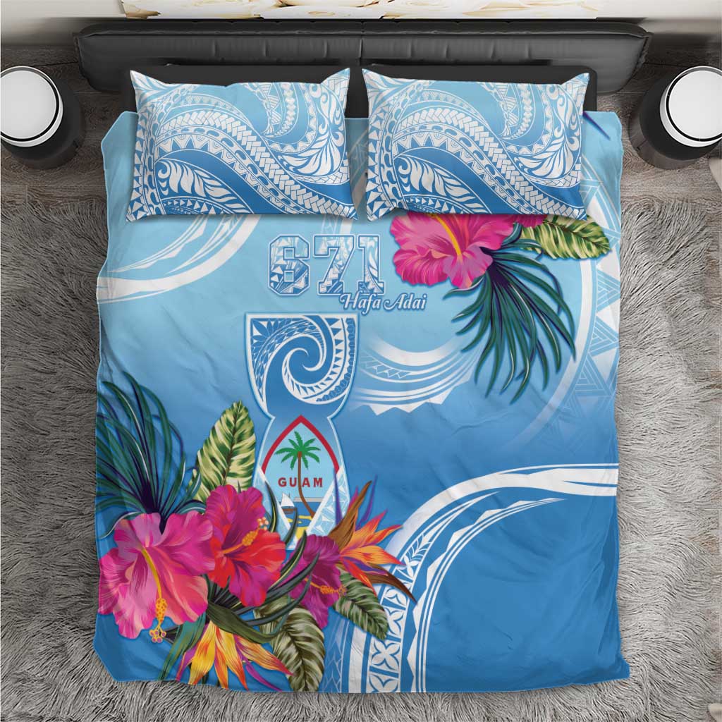 Hafa Adai Guam Bedding Set Tropical Flowers Blue Gradient LT05 Blue - Polynesian Pride