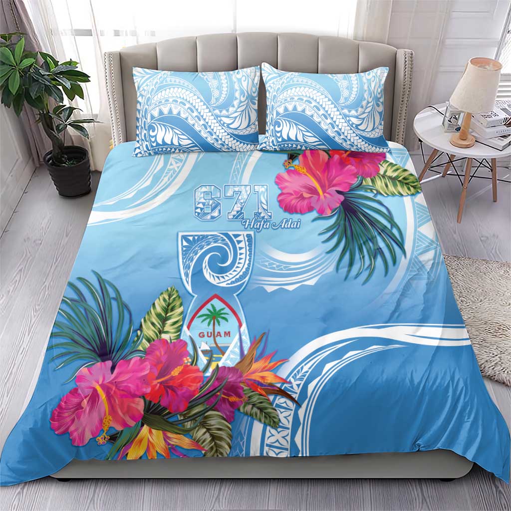 Hafa Adai Guam Bedding Set Tropical Flowers Blue Gradient LT05 - Polynesian Pride