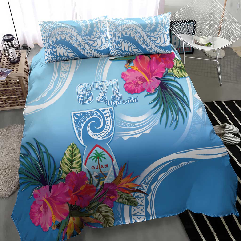 Hafa Adai Guam Bedding Set Tropical Flowers Blue Gradient LT05 - Polynesian Pride