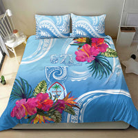Hafa Adai Guam Bedding Set Tropical Flowers Blue Gradient LT05 - Polynesian Pride