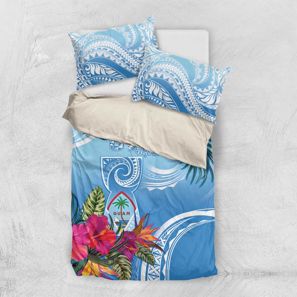 Hafa Adai Guam Bedding Set Tropical Flowers Blue Gradient LT05 US Twin 172cm x 218cm Blue - Polynesian Pride