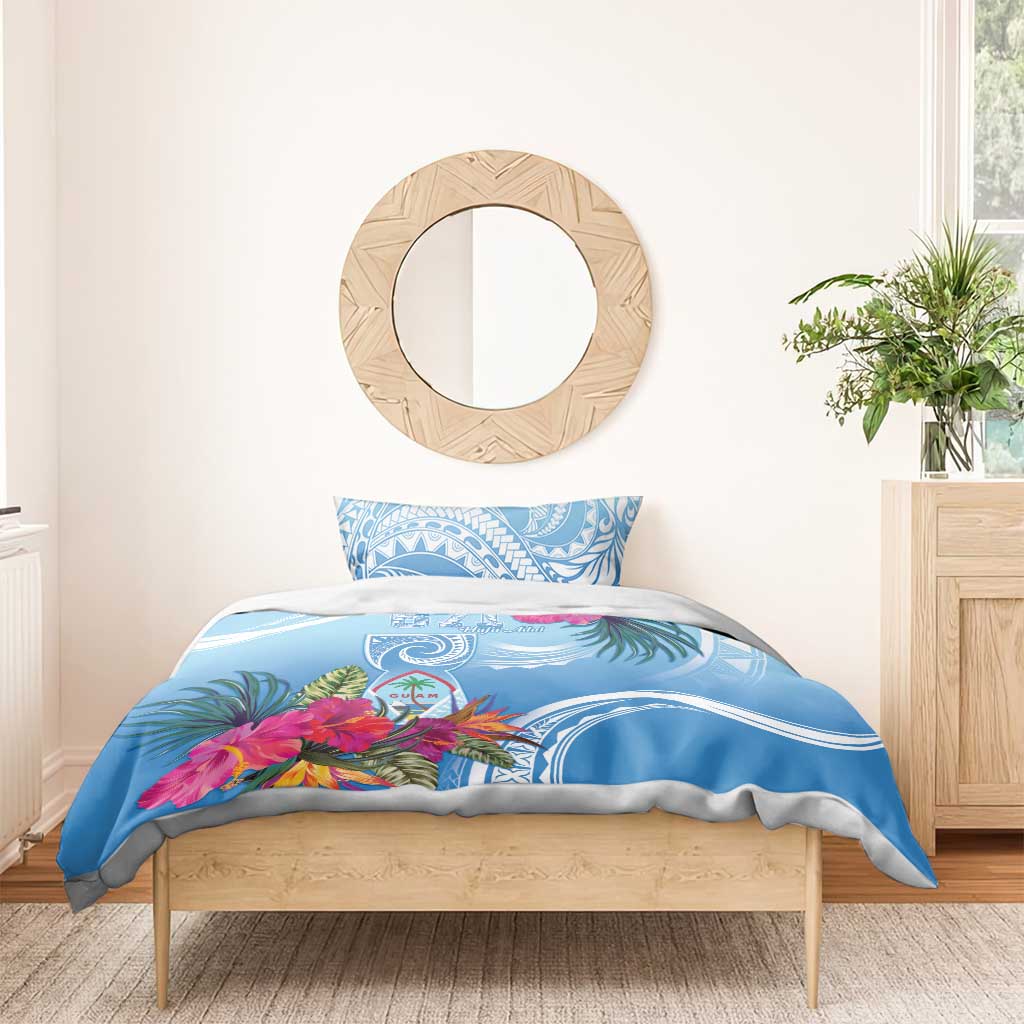 Hafa Adai Guam Bedding Set Tropical Flowers Blue Gradient LT05 - Polynesian Pride