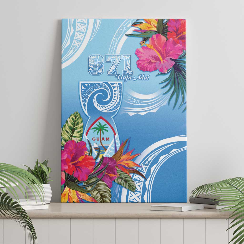 Hafa Adai Guam Canvas Wall Art Tropical Flowers Blue Gradient LT05 - Polynesian Pride