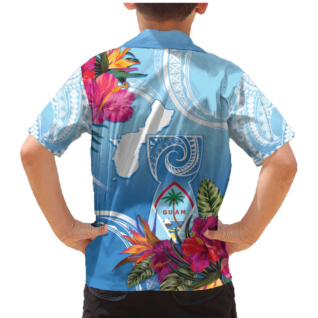 Hafa Adai Guam Family Matching Mermaid Dress and Hawaiian Shirt Tropical Flowers Blue Gradient LT05 - Polynesian Pride