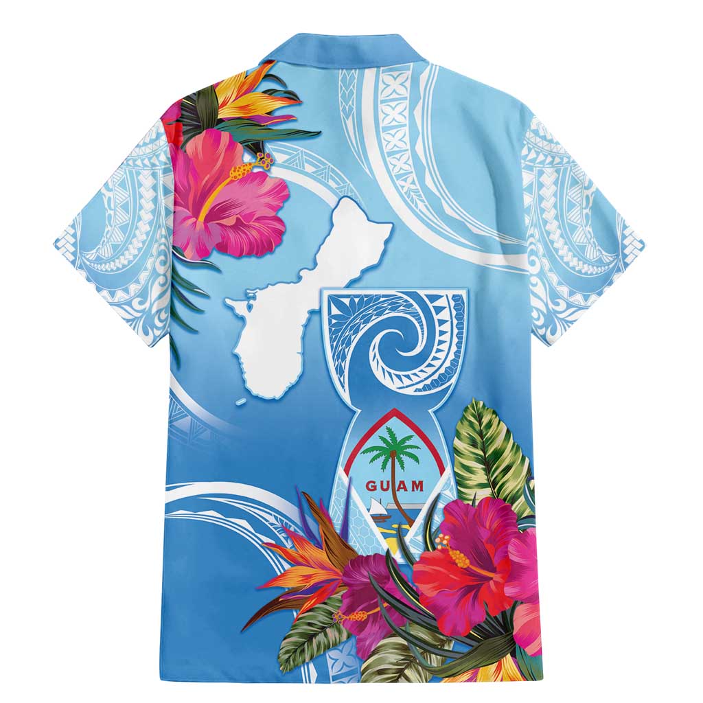 Hafa Adai Guam Family Matching Mermaid Dress and Hawaiian Shirt Tropical Flowers Blue Gradient LT05 - Polynesian Pride